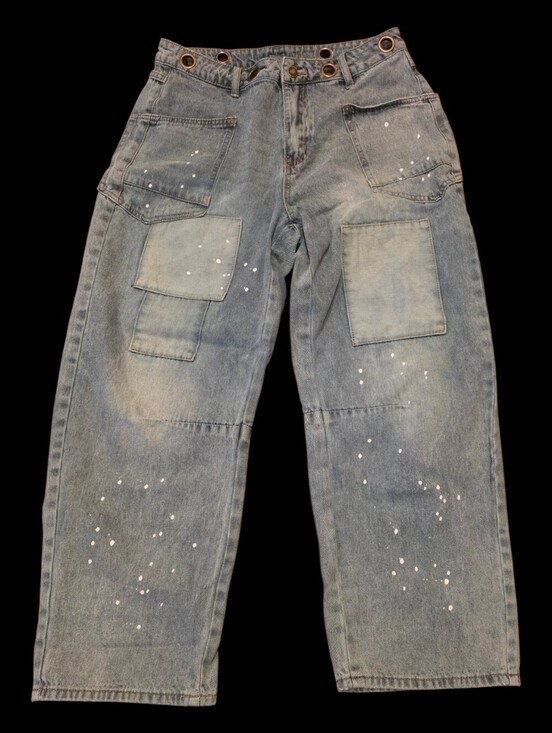 SHEIN Denim - SHEIN Paint-Splatter Patchwork Light Wash Carpenter Jeans. Size 29